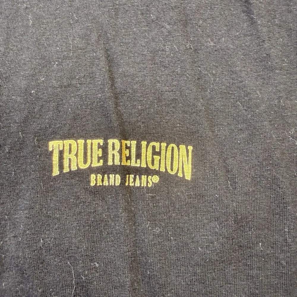 True Religion T-Shirt Men's Sz L Black Cotton Short Sleeve Gold Logo Graphic Tee